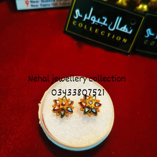 Traditional kundan meena kari STUDS made with chandi nd gold plated
