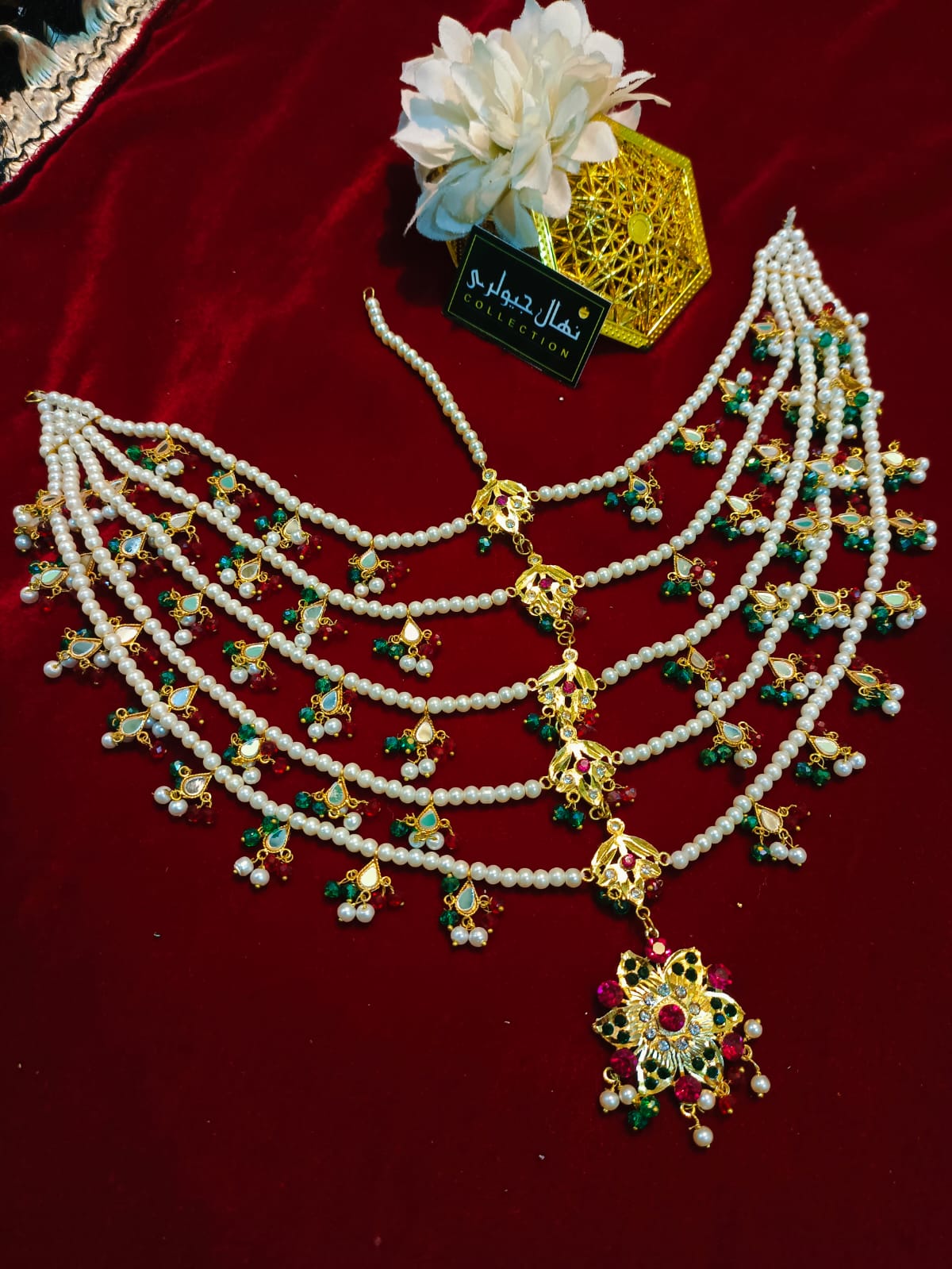 Elegant Pearl & Golden Maatha Patti – Traditional Fancy Design